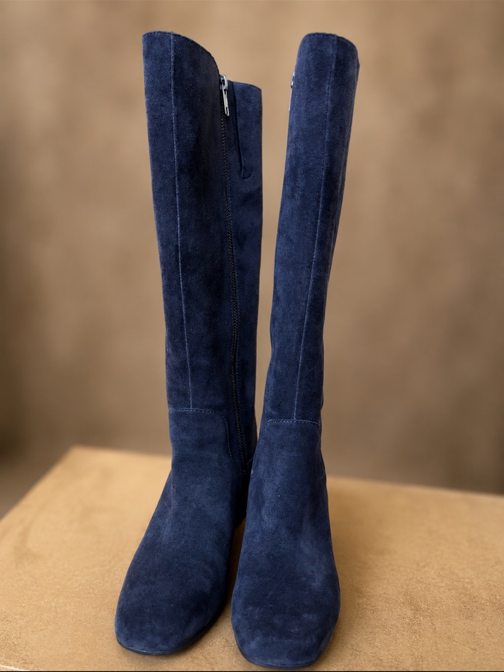 Born Navy Suede Knee High Boots | Block Heel | Size 6